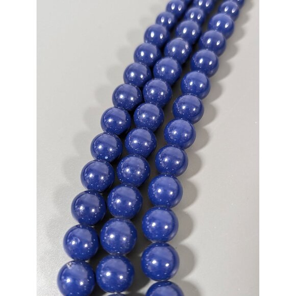 Blue Round Bead Triple Strand Necklace Statement Classic Retro 20 - Picture 6 of 7